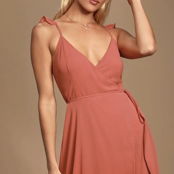 Lulus | Here’s to Us Rose Hi-Low Wrap Dress - Picture 1 of 4